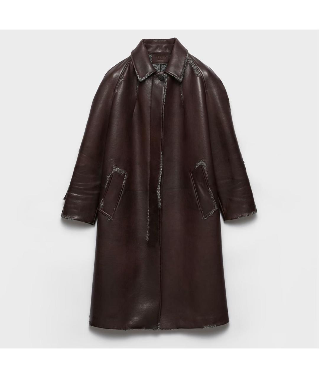 PRADA Коричневое кожаное пальто, фото 5