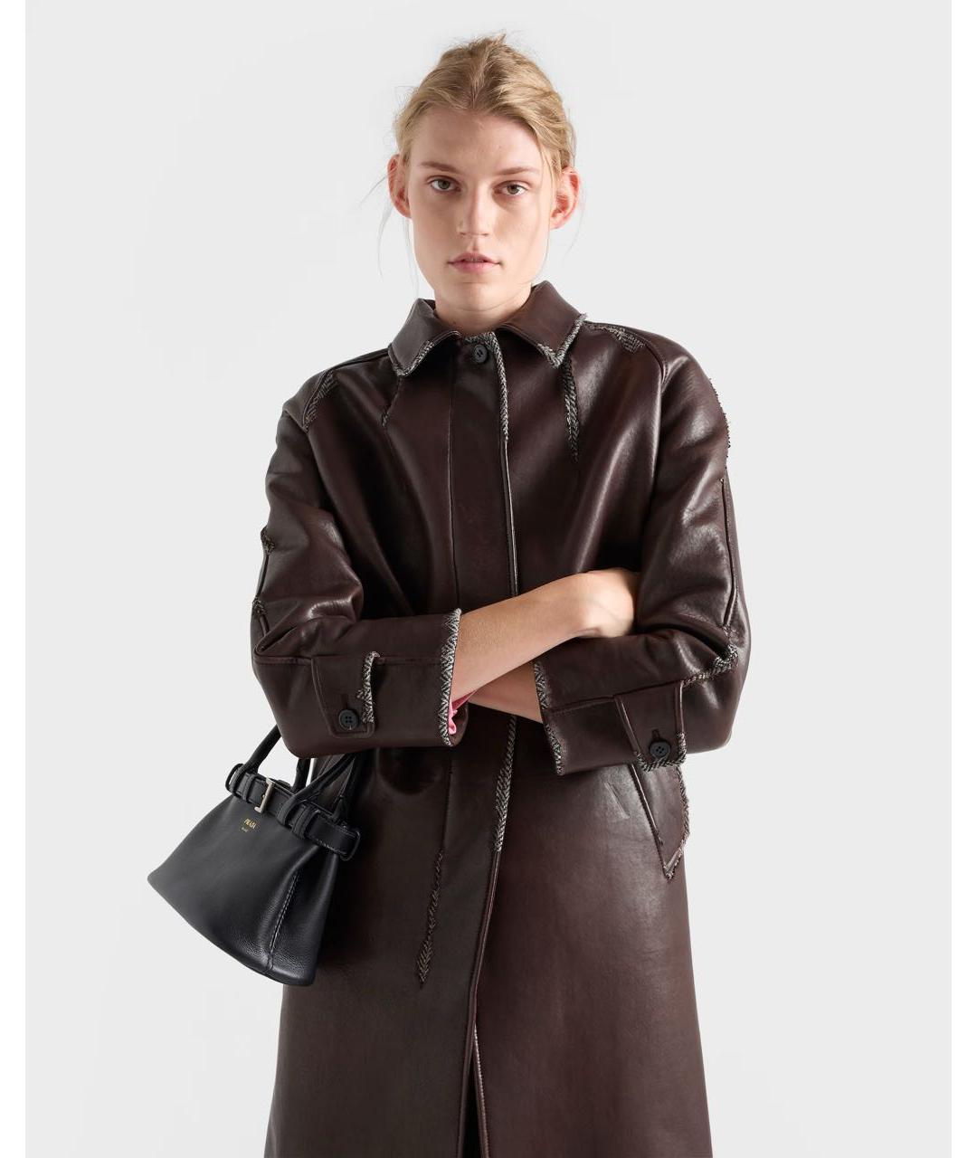 PRADA Коричневое кожаное пальто, фото 3
