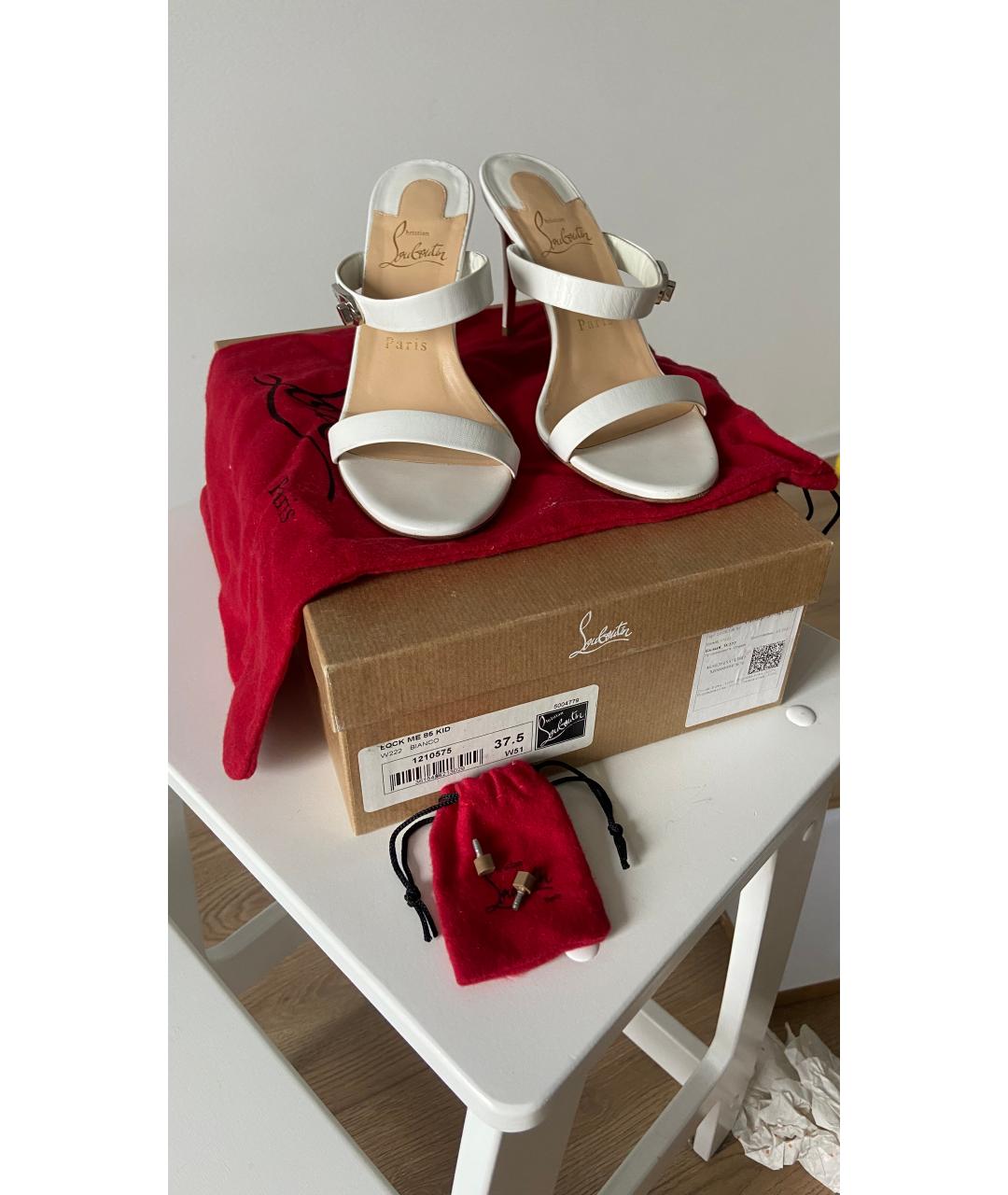 CHRISTIAN LOUBOUTIN Белые кожаные босоножки, фото 7