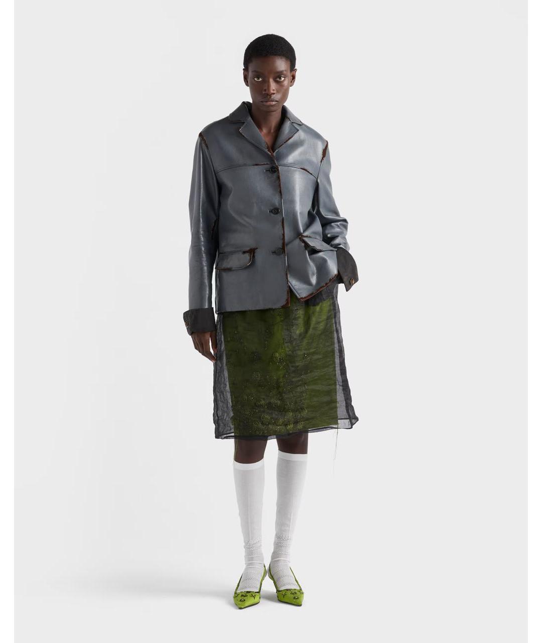 PRADA Антрацитовая кожаная куртка, фото 2