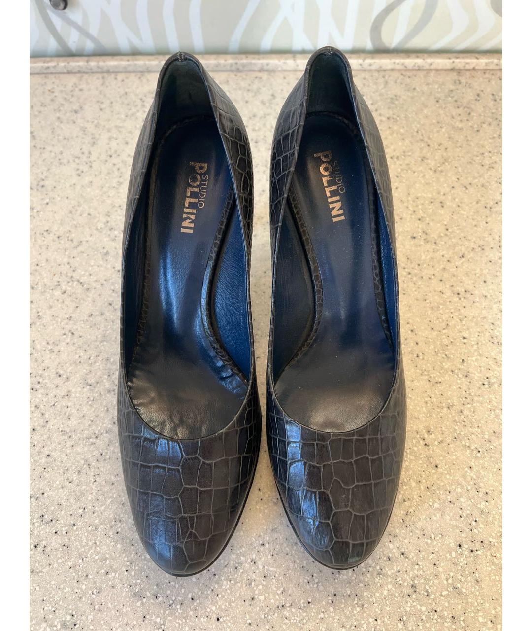 POLLINI Антрацитовые кожаные туфли, фото 2