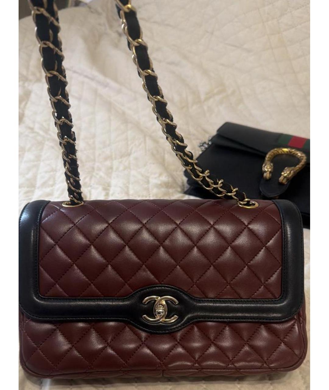 CHANEL Бордовая кожаная сумка через плечо, фото 3