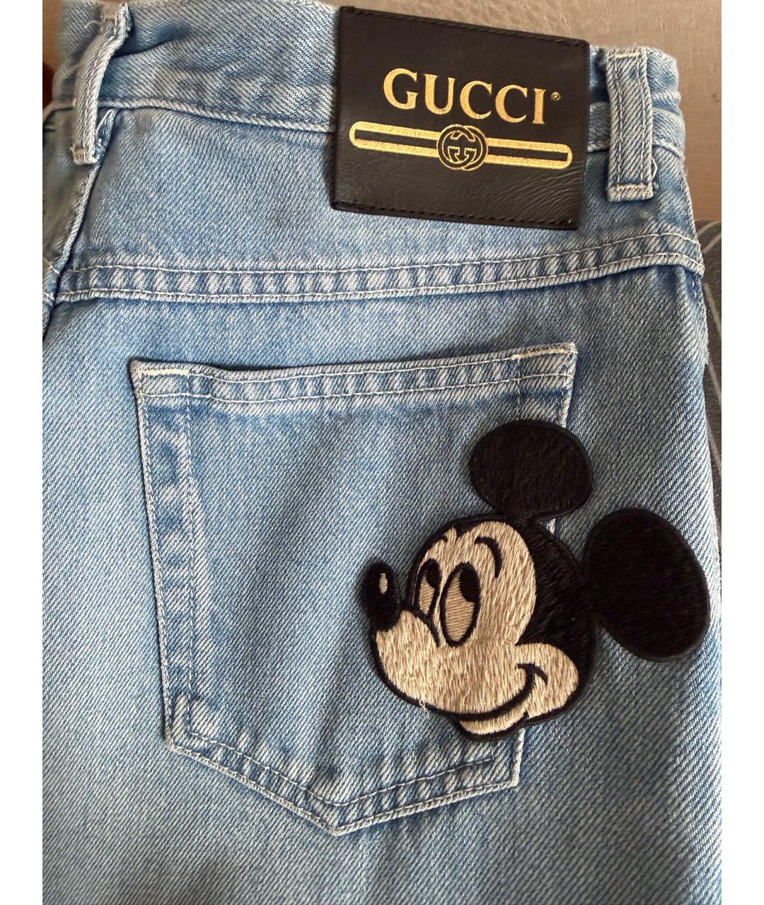 GUCCI Голубые хлопковые прямые джинсы, фото 4
