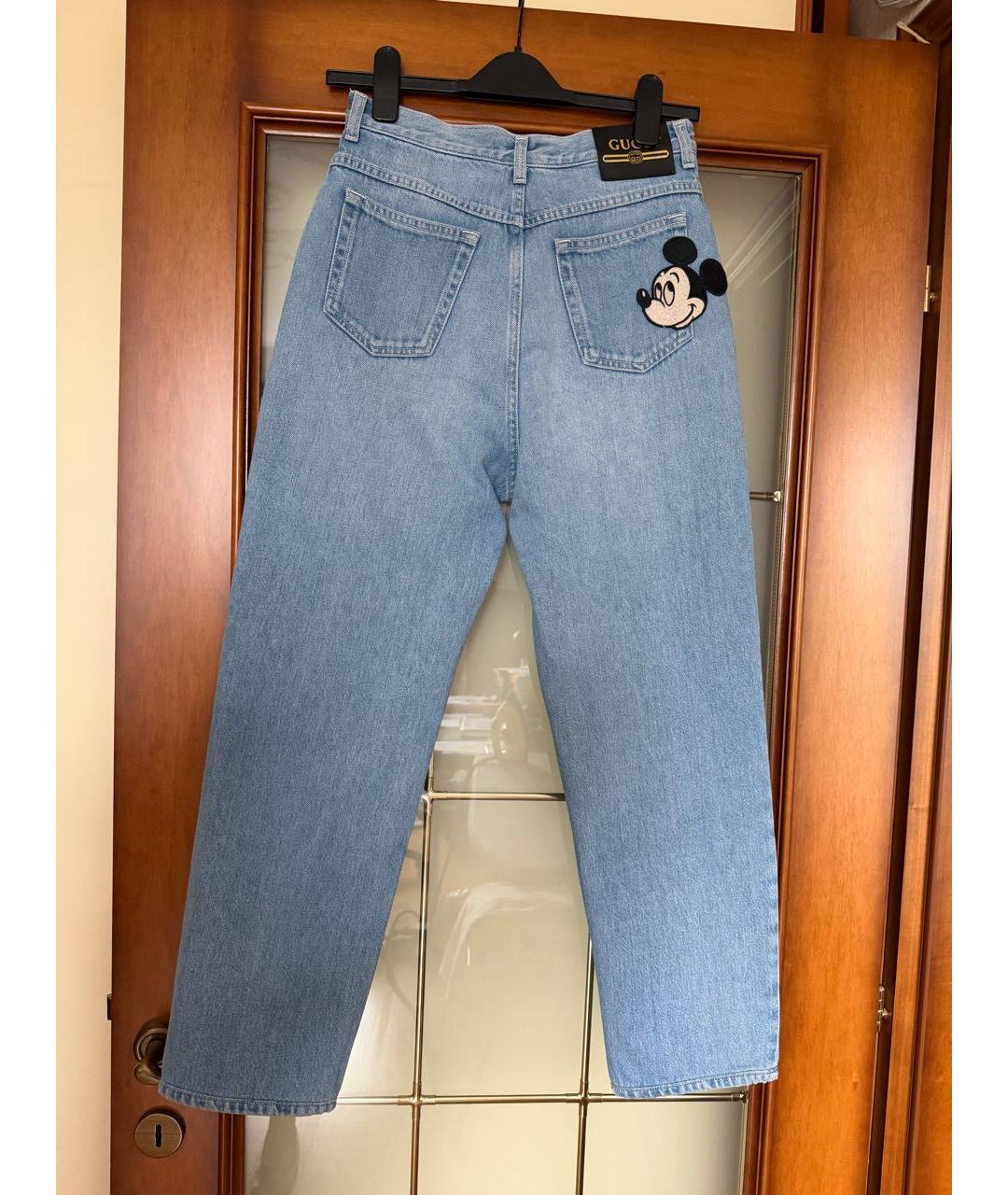GUCCI Голубые хлопковые прямые джинсы, фото 2