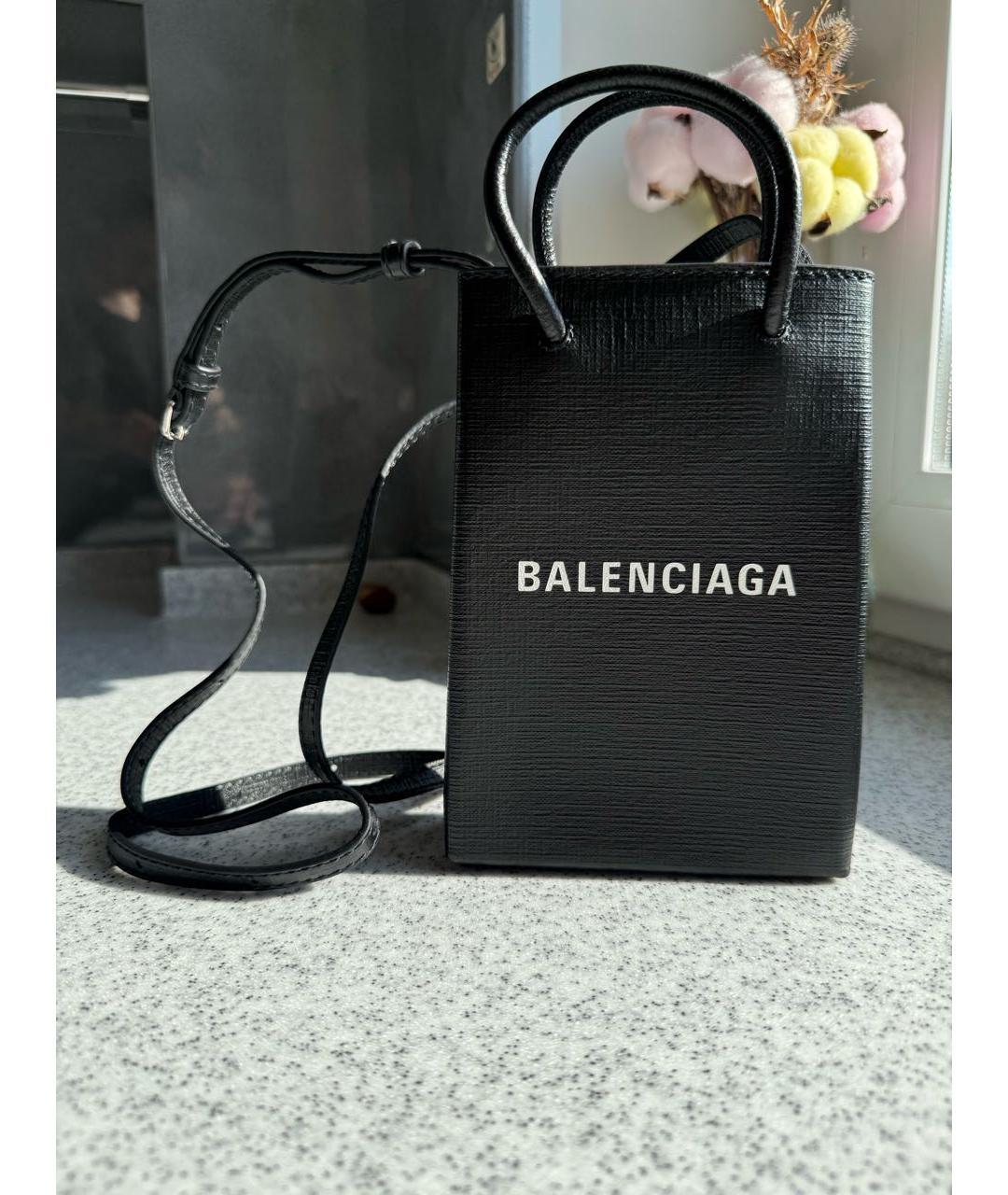 BALENCIAGA Черная кожаная сумка через плечо, фото 2