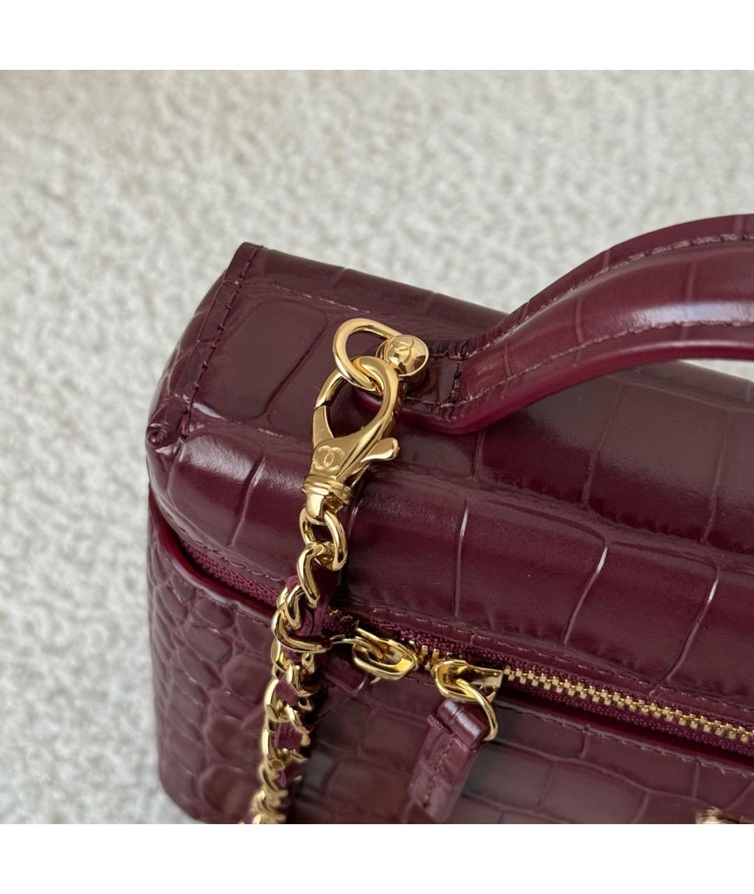 CHANEL Бордовая кожаная сумка с короткими ручками, фото 5