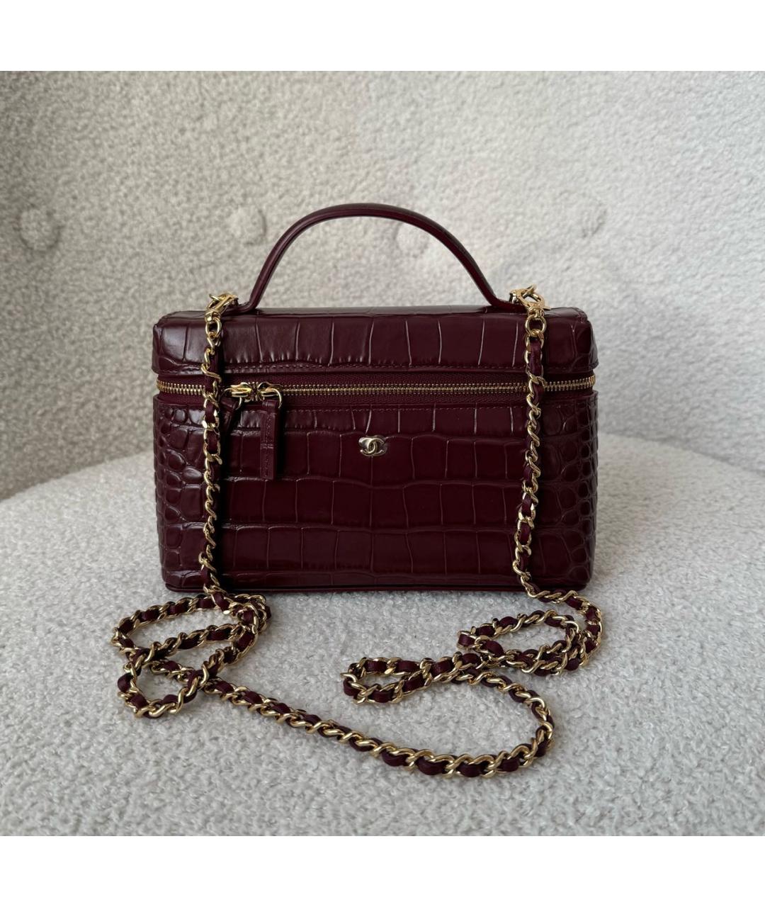CHANEL Бордовая кожаная сумка с короткими ручками, фото 4