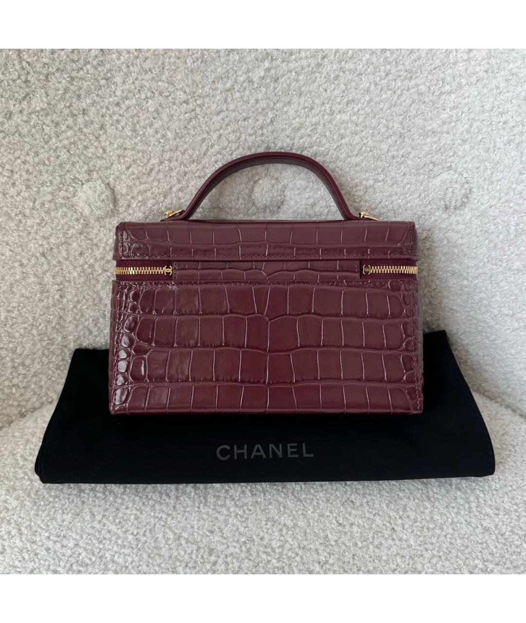CHANEL Бордовая кожаная сумка с короткими ручками, фото 3