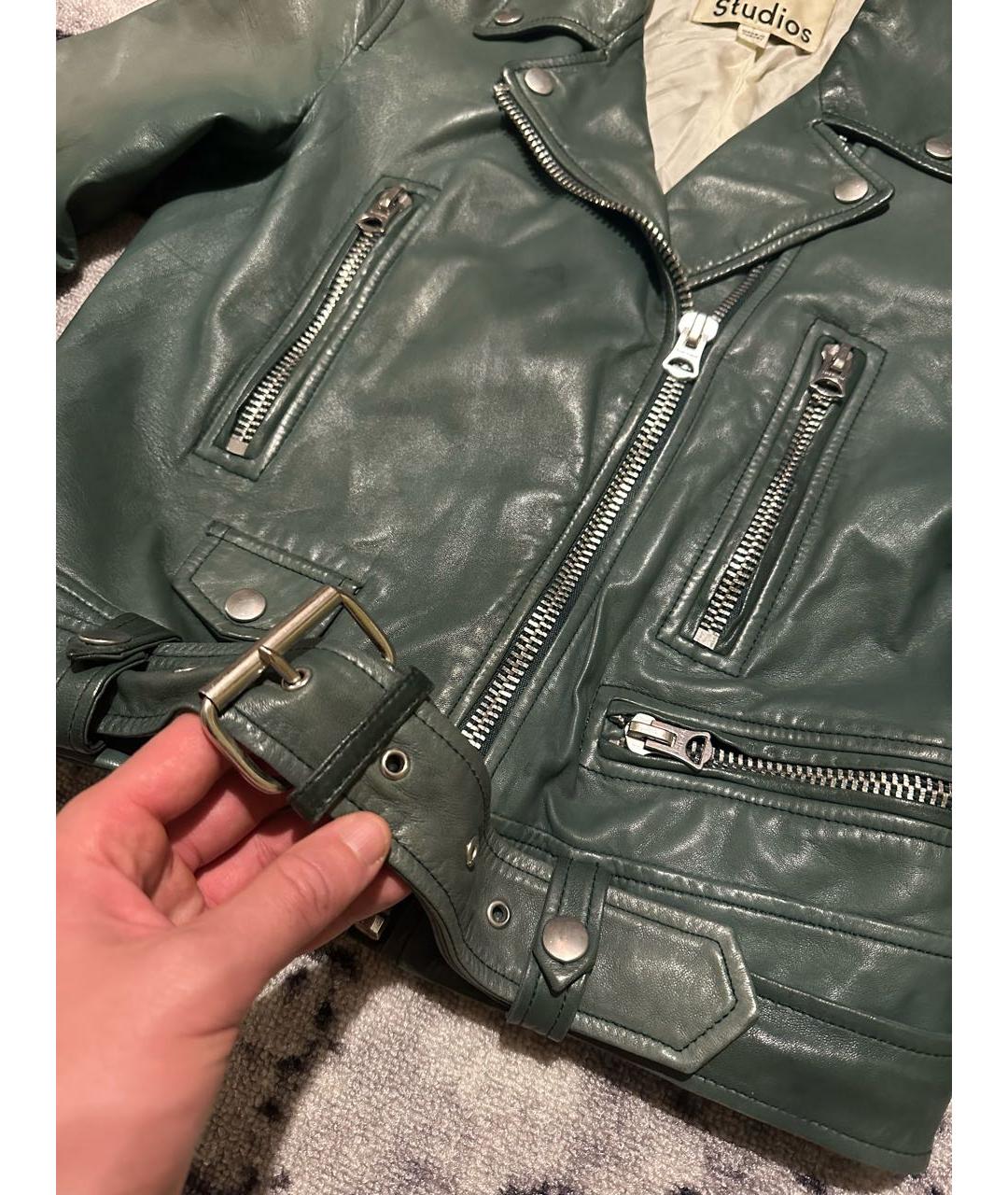ACNE STUDIOS Зеленая кожаная куртка, фото 3