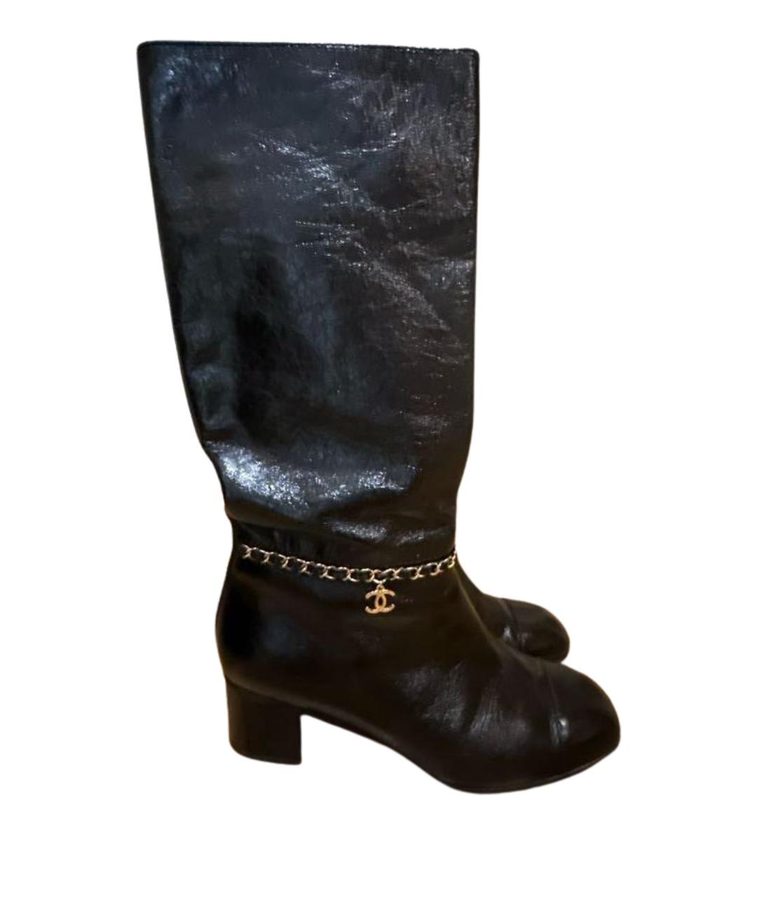 CHANEL Черные кожаные сапоги, фото 1