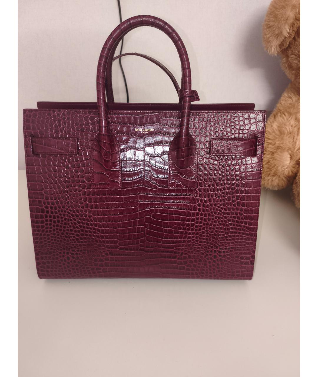 SAINT LAURENT Бордовая кожаная сумка с короткими ручками, фото 3