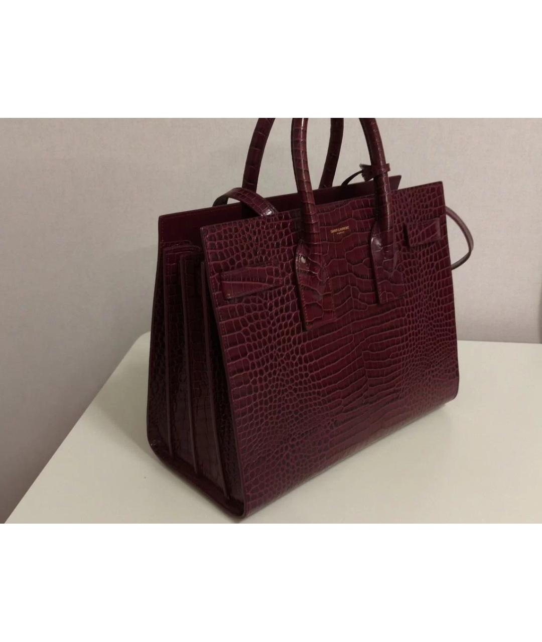 SAINT LAURENT Бордовая кожаная сумка с короткими ручками, фото 4