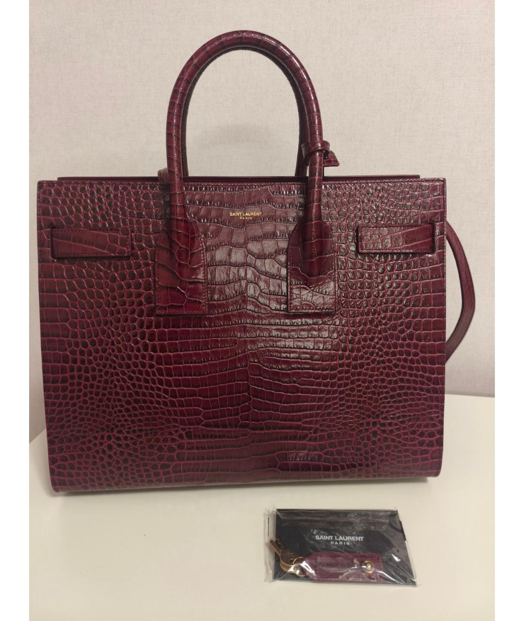 SAINT LAURENT Бордовая кожаная сумка с короткими ручками, фото 5