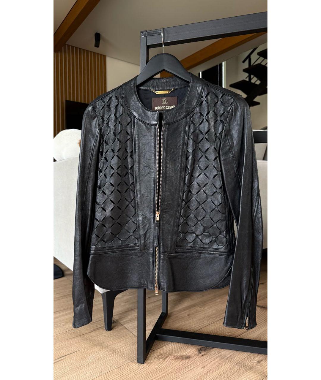 ROBERTO CAVALLI Черная кожаная куртка, фото 2