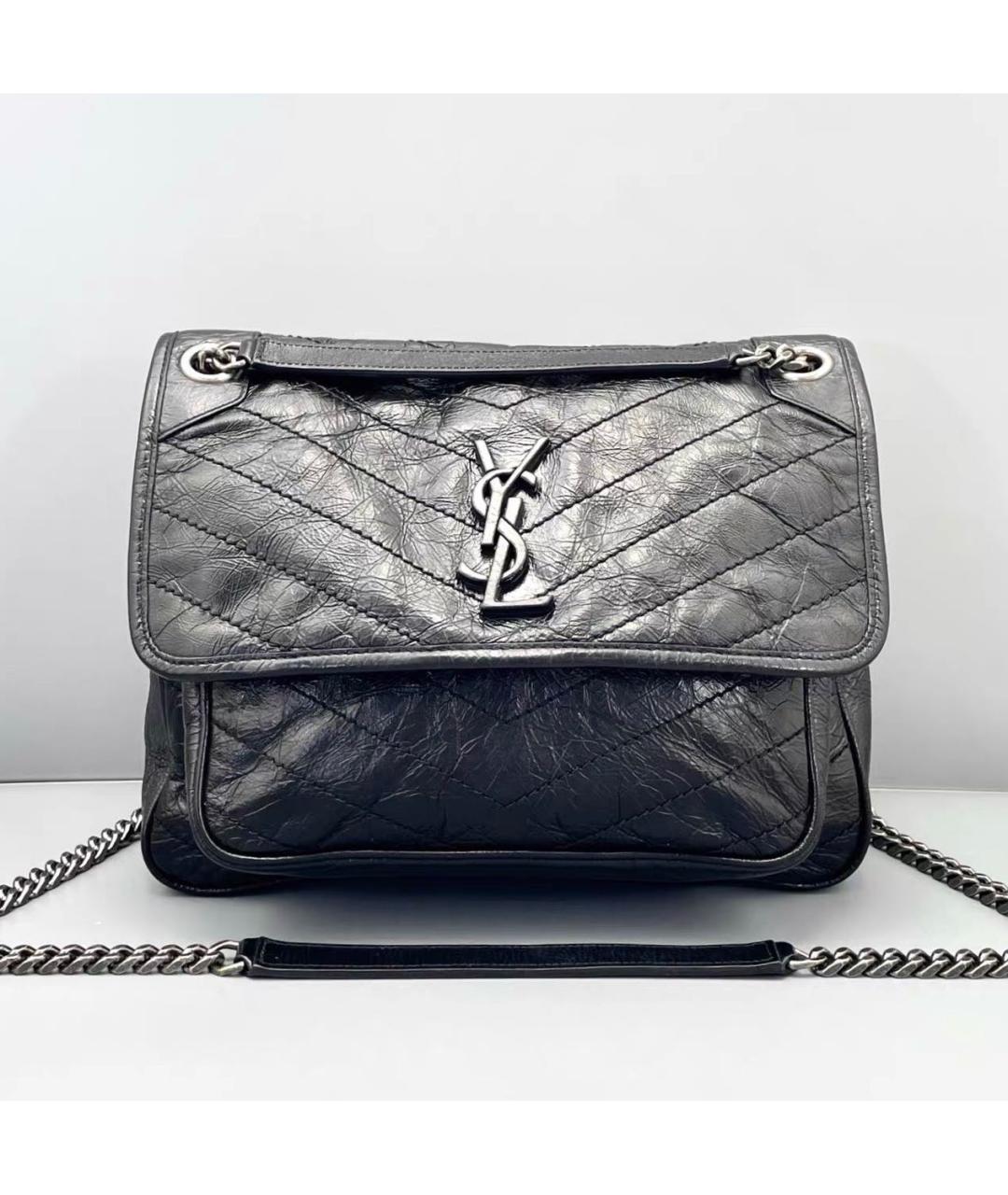 SAINT LAURENT Черная кожаная сумка тоут, фото 9
