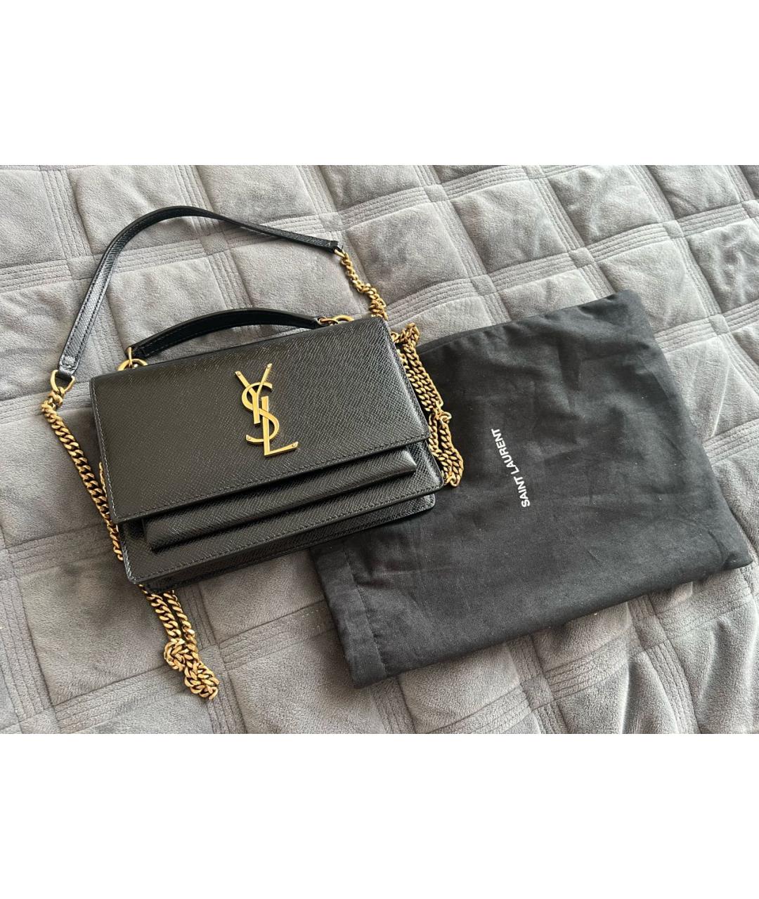 SAINT LAURENT Черная кожаная сумка через плечо, фото 2