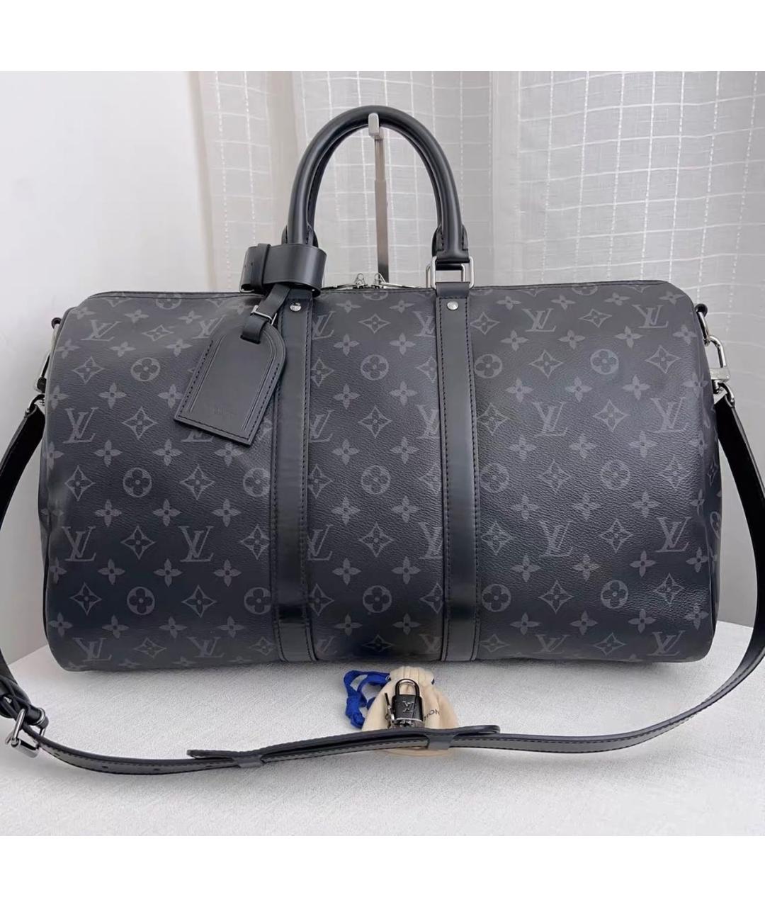LOUIS VUITTON Черная кожаная дорожная/спортивная сумка, фото 9