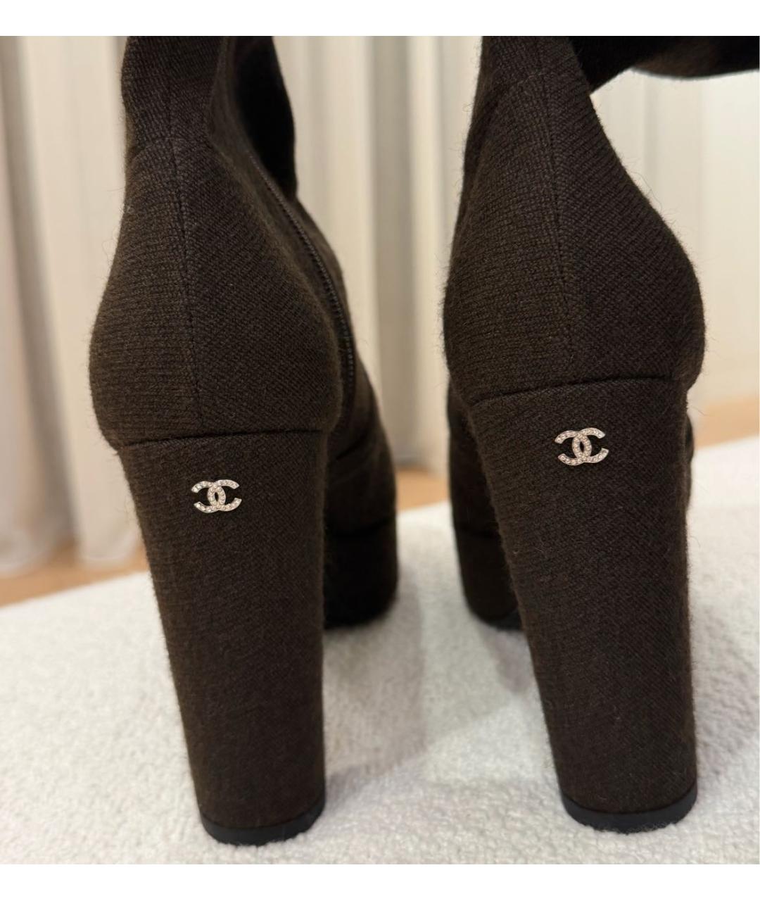 CHANEL Коричневые текстильные сапоги, фото 4