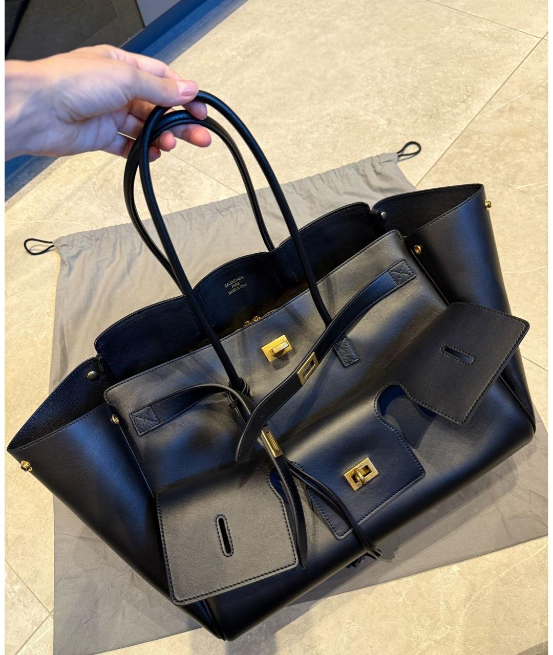 BALENCIAGA Черная кожаная сумка тоут, фото 2