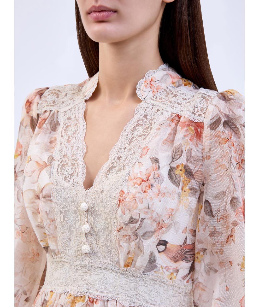 ZIMMERMANN Бежевое льняное повседневное платье, фото 6