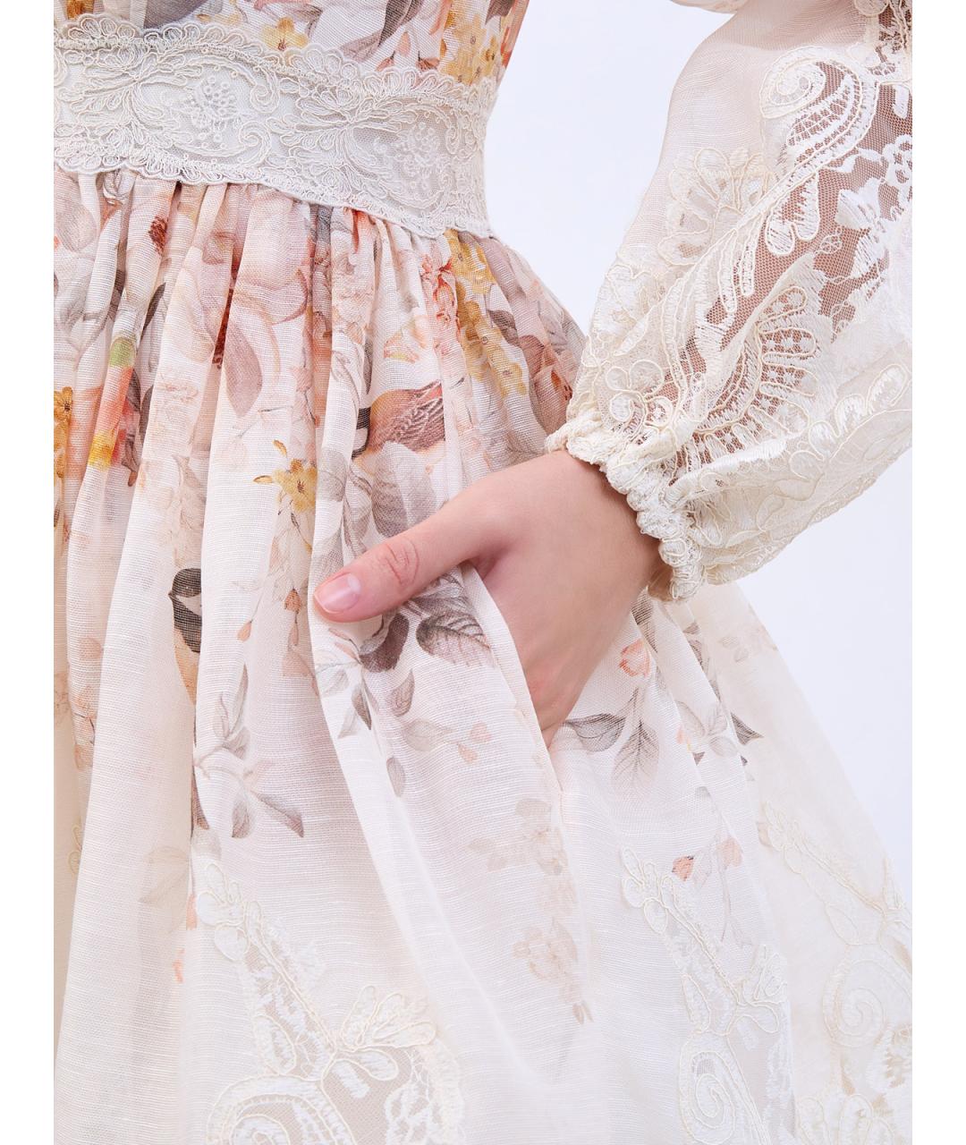 ZIMMERMANN Бежевое льняное повседневное платье, фото 5