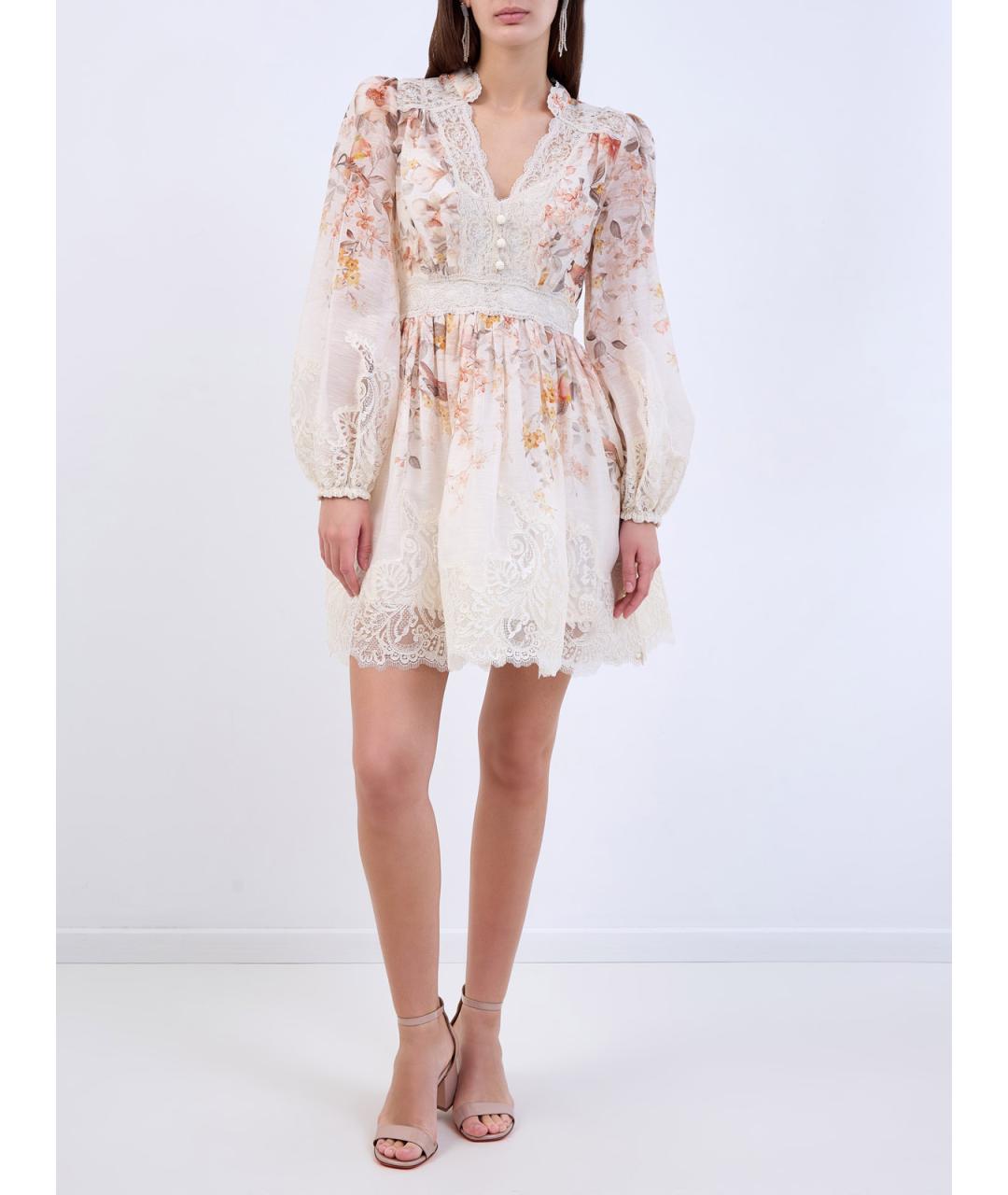ZIMMERMANN Бежевое льняное повседневное платье, фото 2