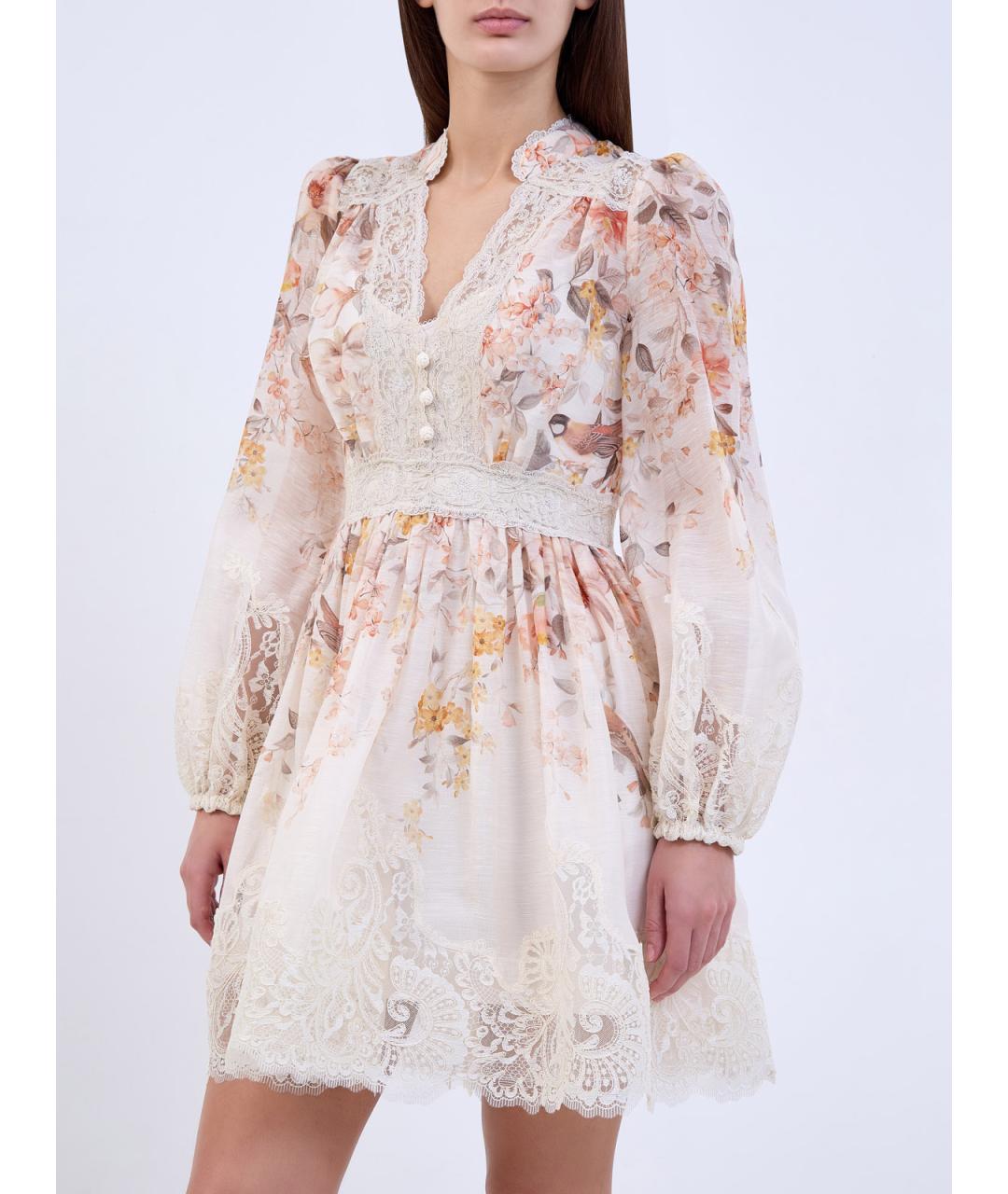 ZIMMERMANN Бежевое льняное повседневное платье, фото 3