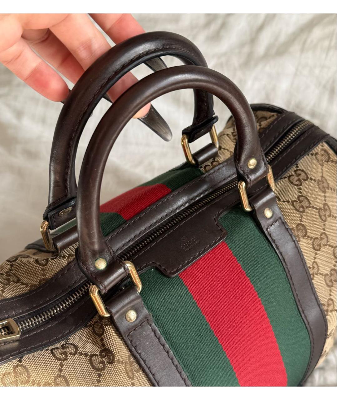 GUCCI Коричневая сумка с короткими ручками из канвы, фото 4