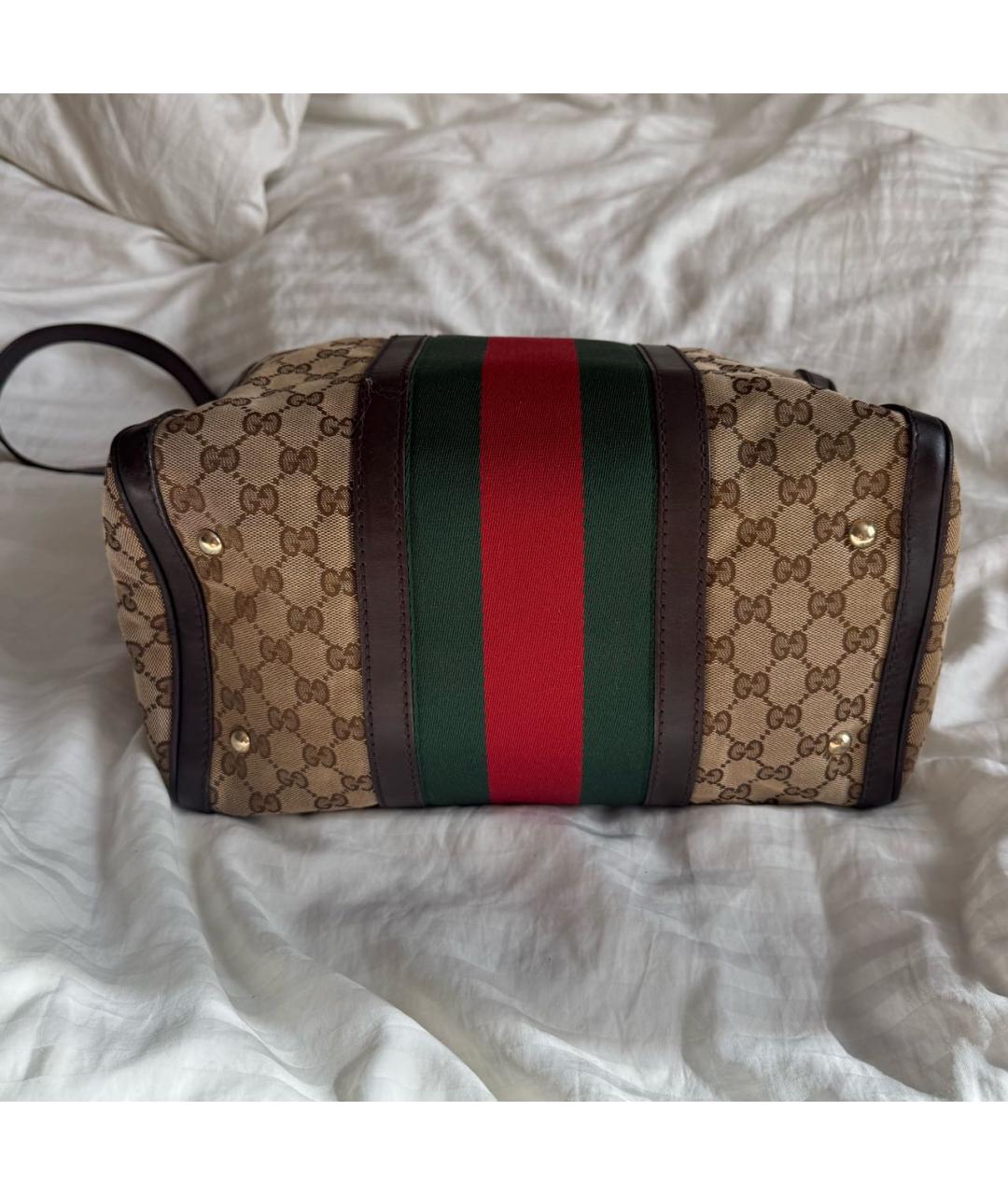 GUCCI Коричневая сумка с короткими ручками из канвы, фото 5