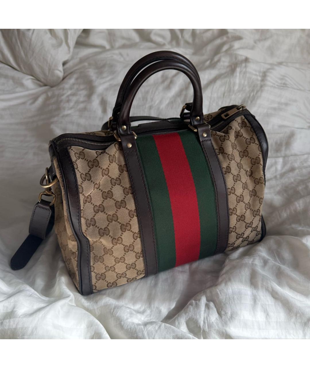 GUCCI Коричневая сумка с короткими ручками из канвы, фото 3