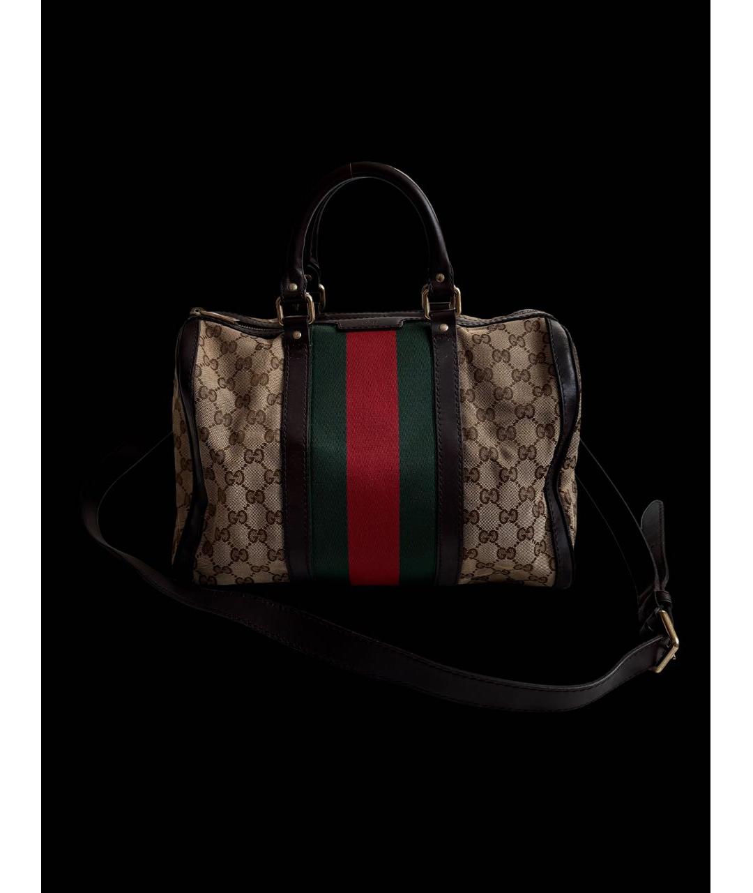 GUCCI Коричневая сумка с короткими ручками из канвы, фото 9