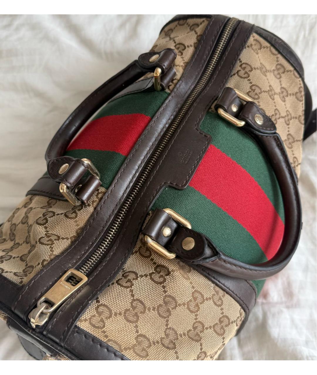 GUCCI Коричневая сумка с короткими ручками из канвы, фото 6