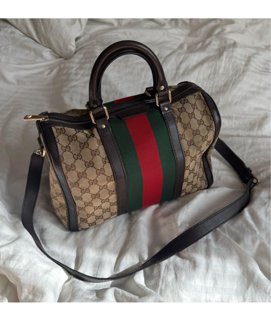 GUCCI Коричневая сумка с короткими ручками из канвы, фото 2