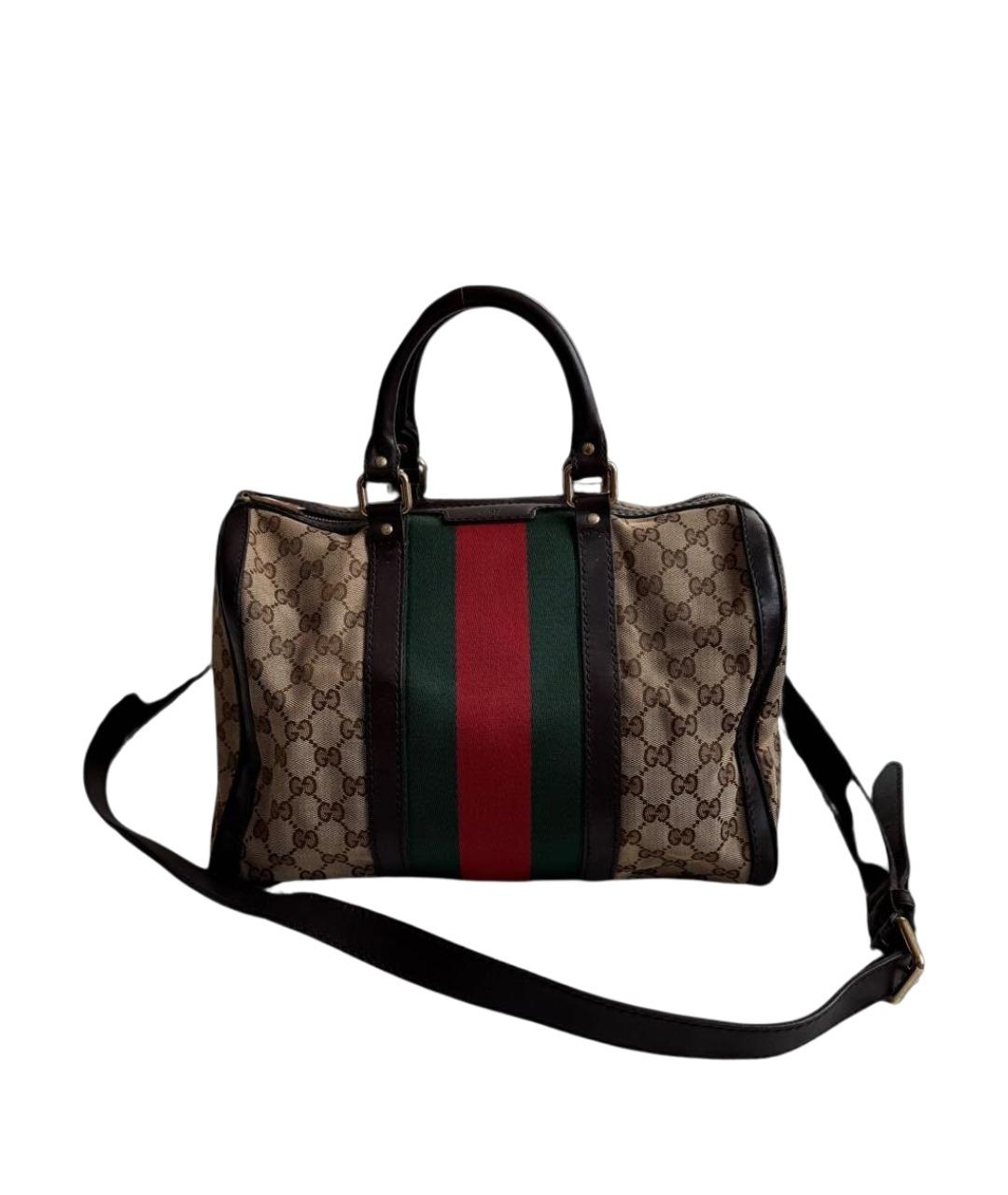 GUCCI Коричневая сумка с короткими ручками из канвы, фото 1