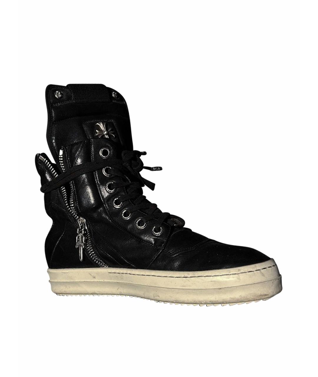 CHROME HEARTS Черные кожаные высокие кроссовки / кеды, фото 6