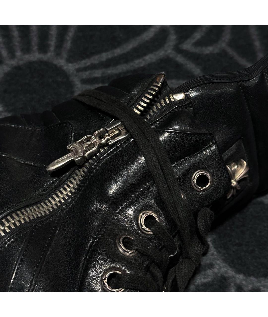 CHROME HEARTS Черные кожаные высокие кроссовки / кеды, фото 3
