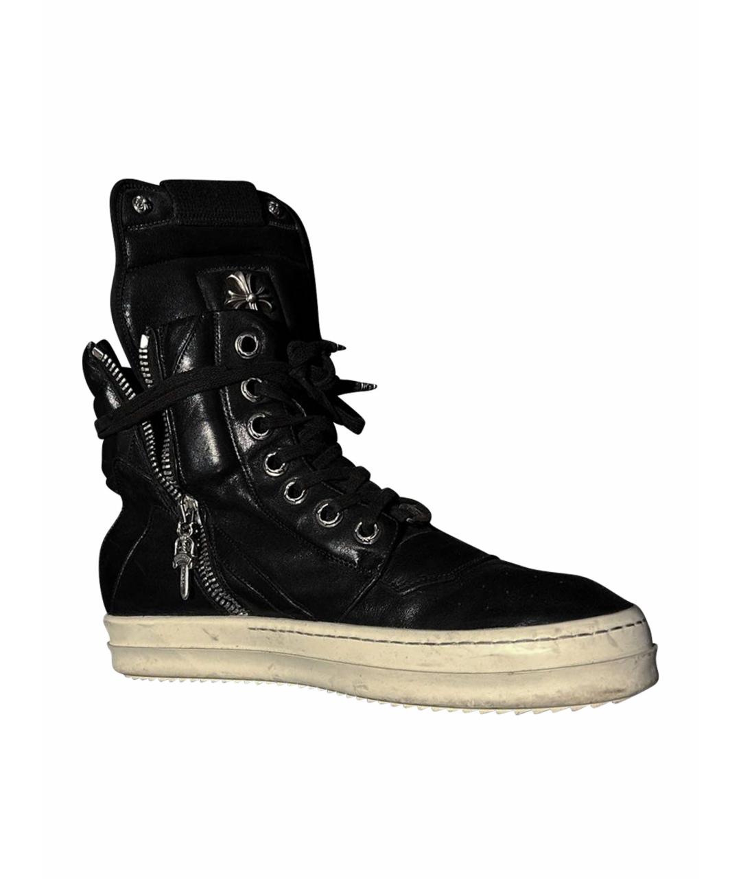 CHROME HEARTS Черные кожаные высокие кроссовки / кеды, фото 1