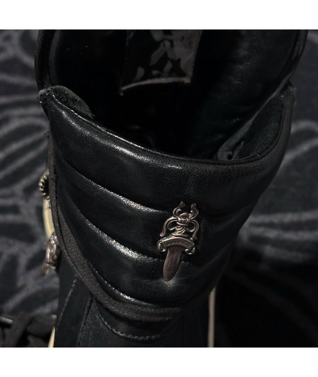 CHROME HEARTS Черные кожаные высокие кроссовки / кеды, фото 5