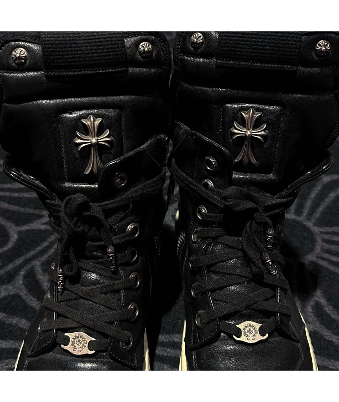 CHROME HEARTS Черные кожаные высокие кроссовки / кеды, фото 2
