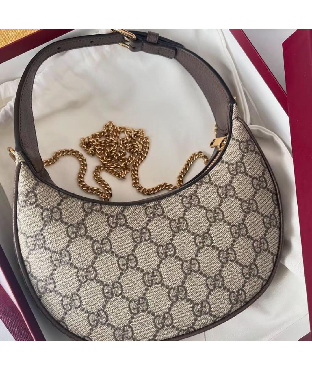 GUCCI Бежевая сумка с короткими ручками из канвы, фото 6