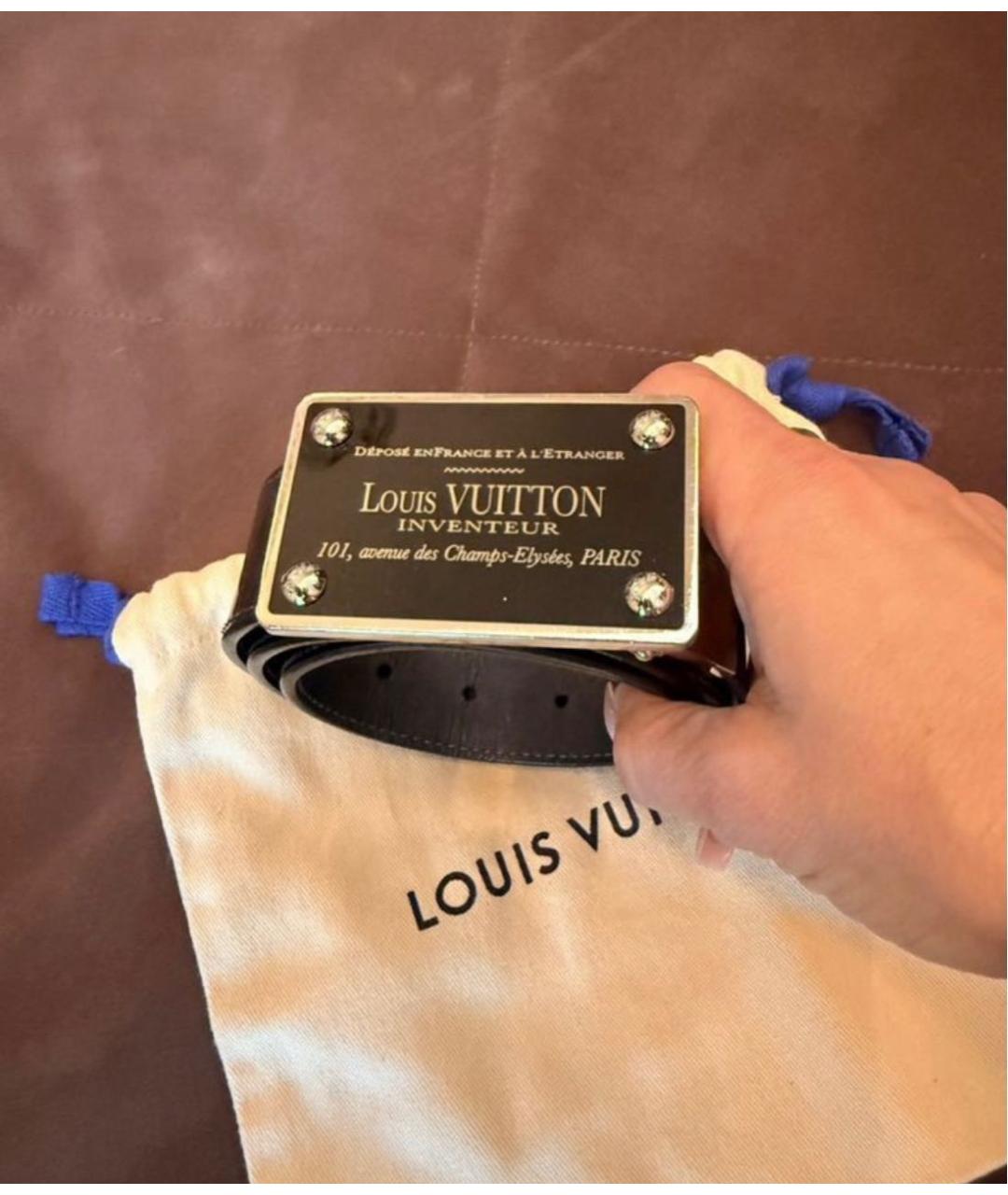 LOUIS VUITTON Черный кожаный ремень, фото 2