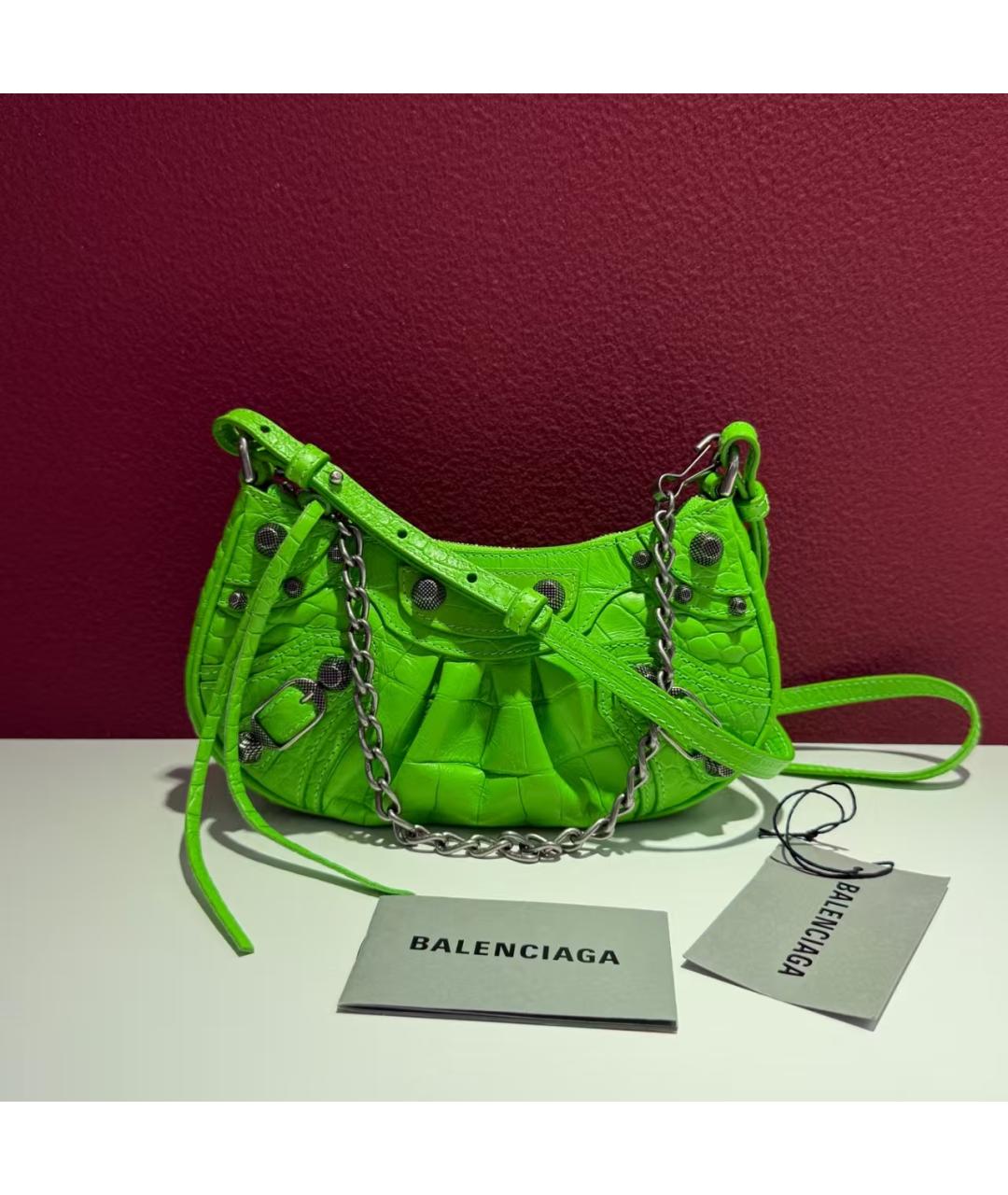BALENCIAGA Зеленая кожаная сумка с короткими ручками, фото 2