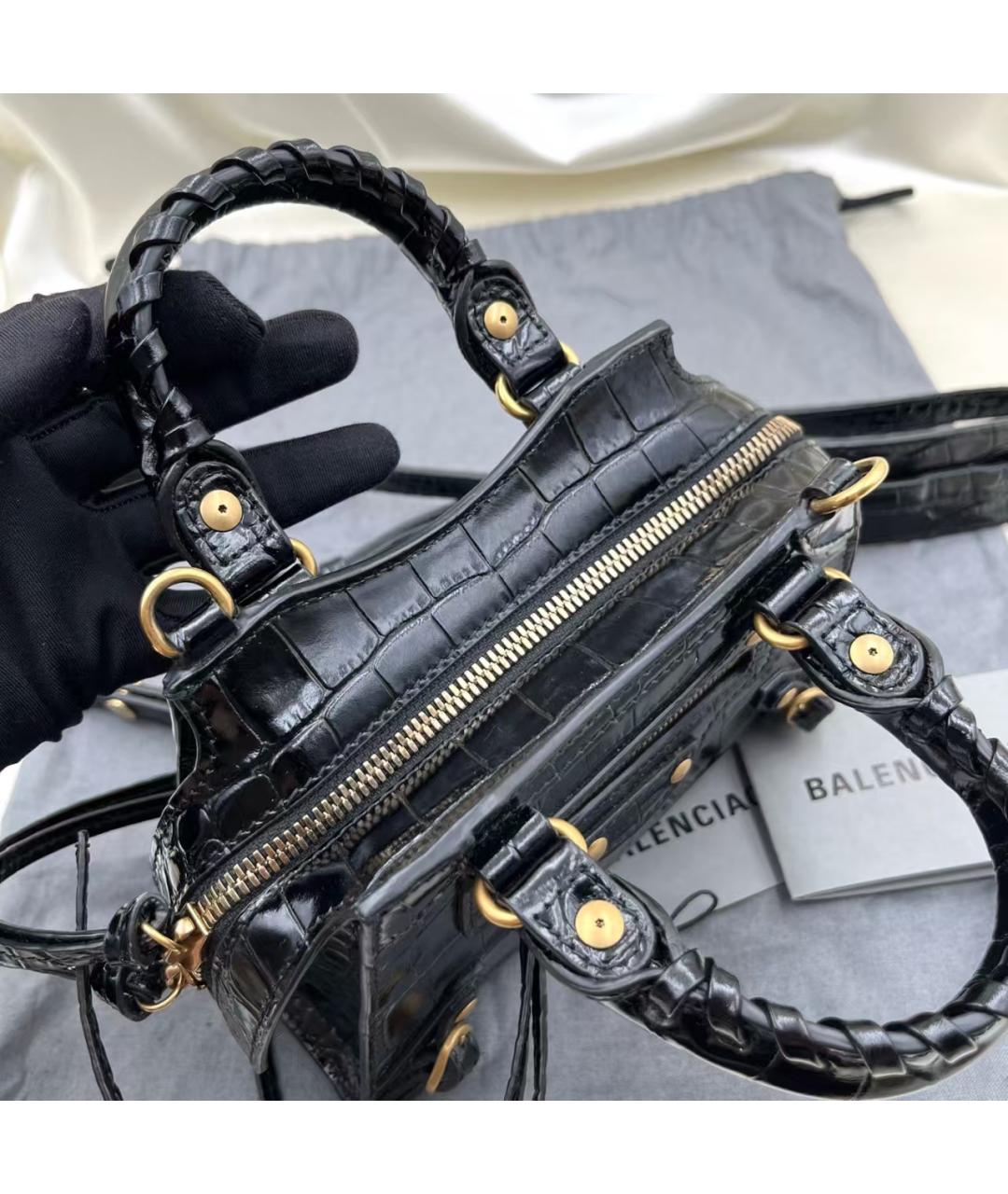 BALENCIAGA Черная кожаная сумка с короткими ручками, фото 6