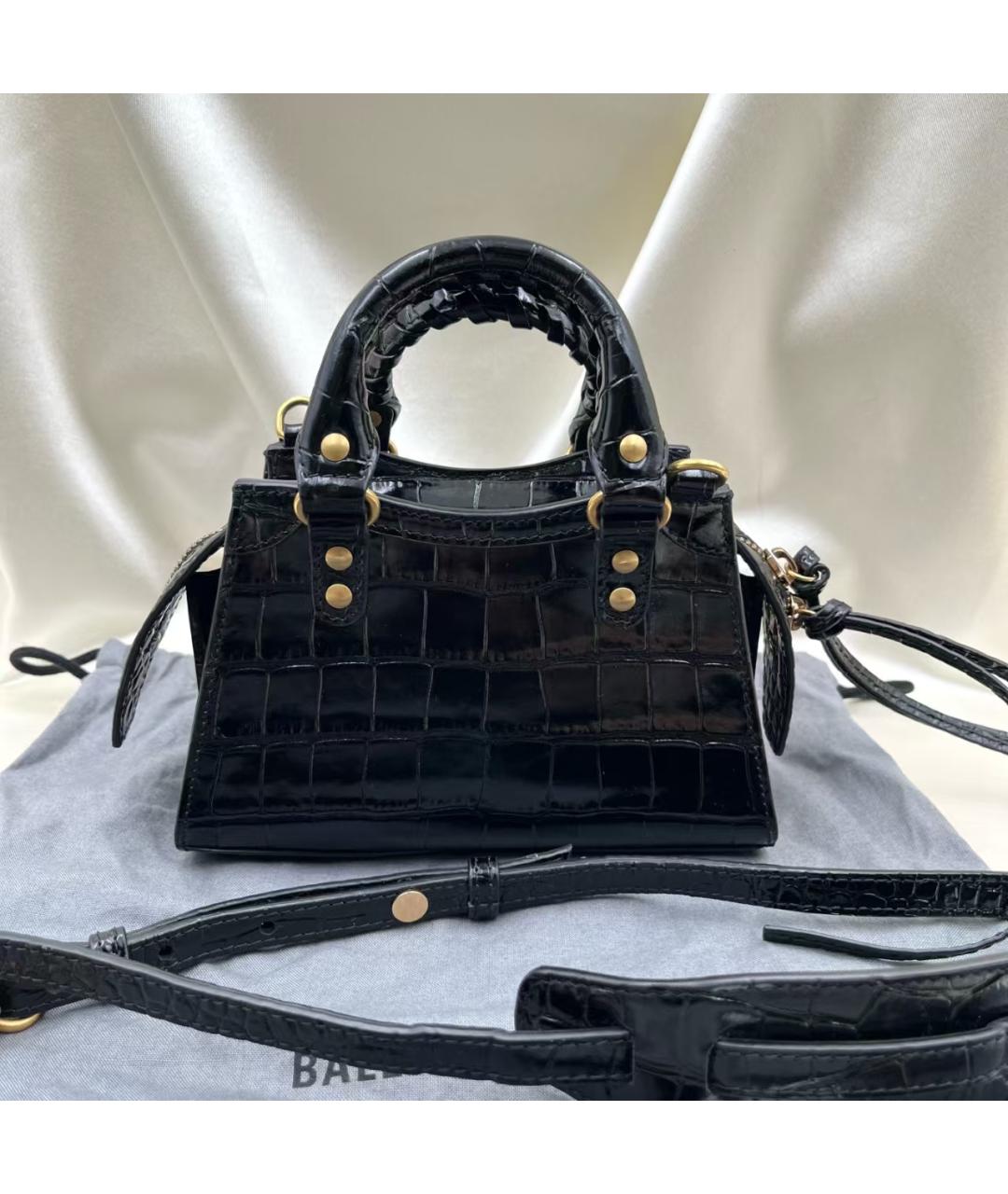 BALENCIAGA Черная кожаная сумка с короткими ручками, фото 3