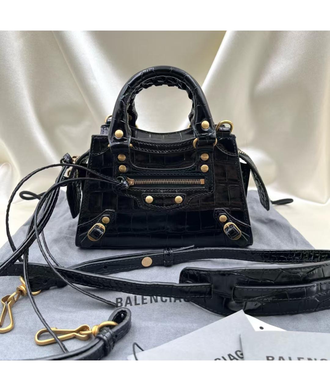 BALENCIAGA Черная кожаная сумка с короткими ручками, фото 7