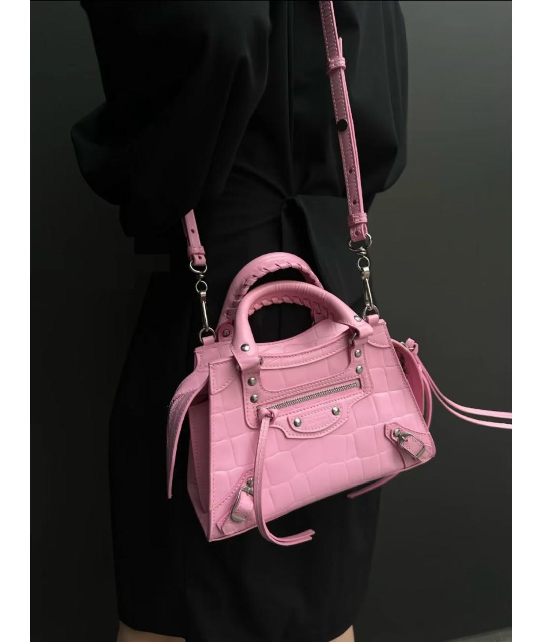 BALENCIAGA Розовая кожаная сумка с короткими ручками, фото 3