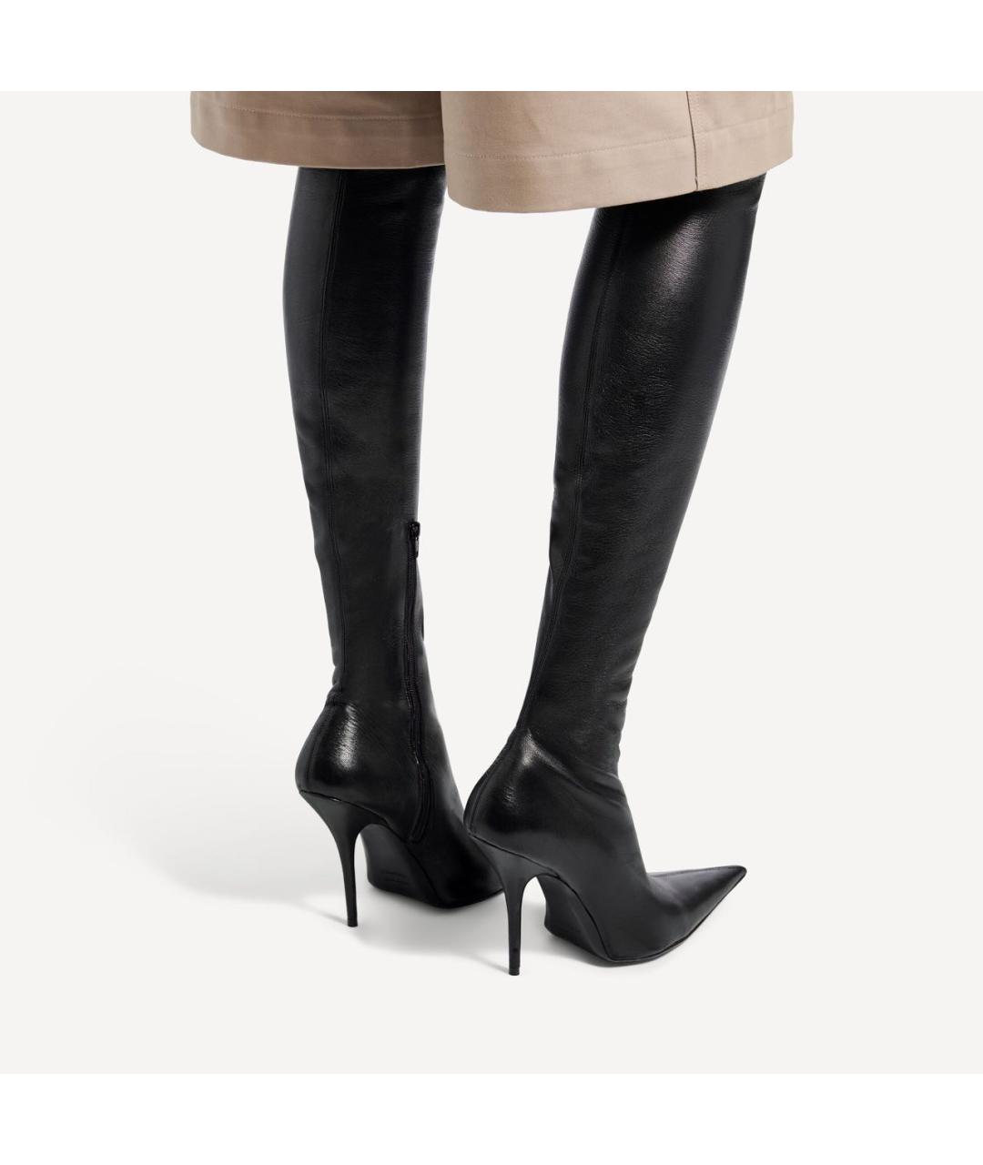 BALENCIAGA Черные кожаные ботфорты, фото 4
