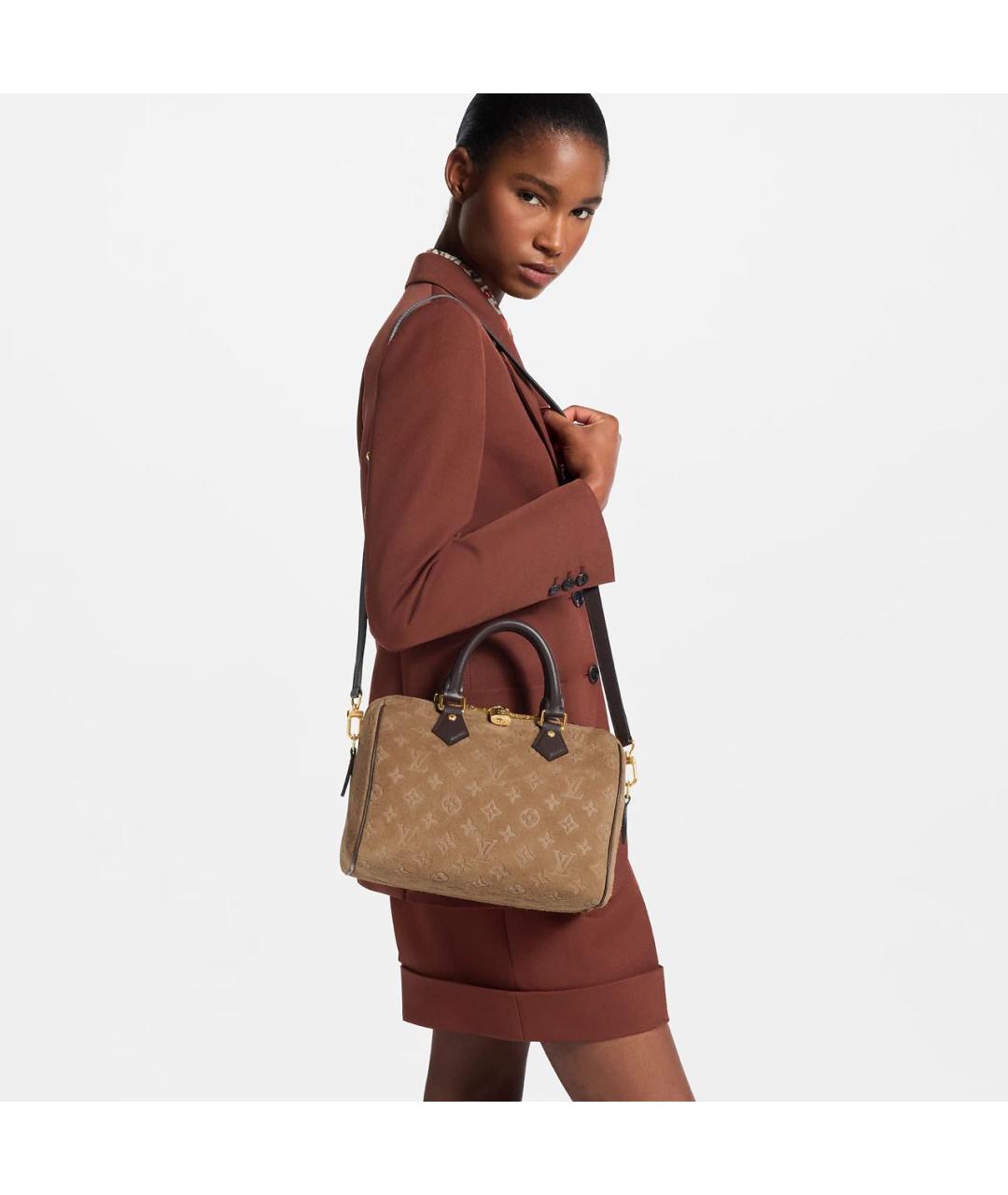 LOUIS VUITTON Бежевая замшевая сумка с короткими ручками, фото 5