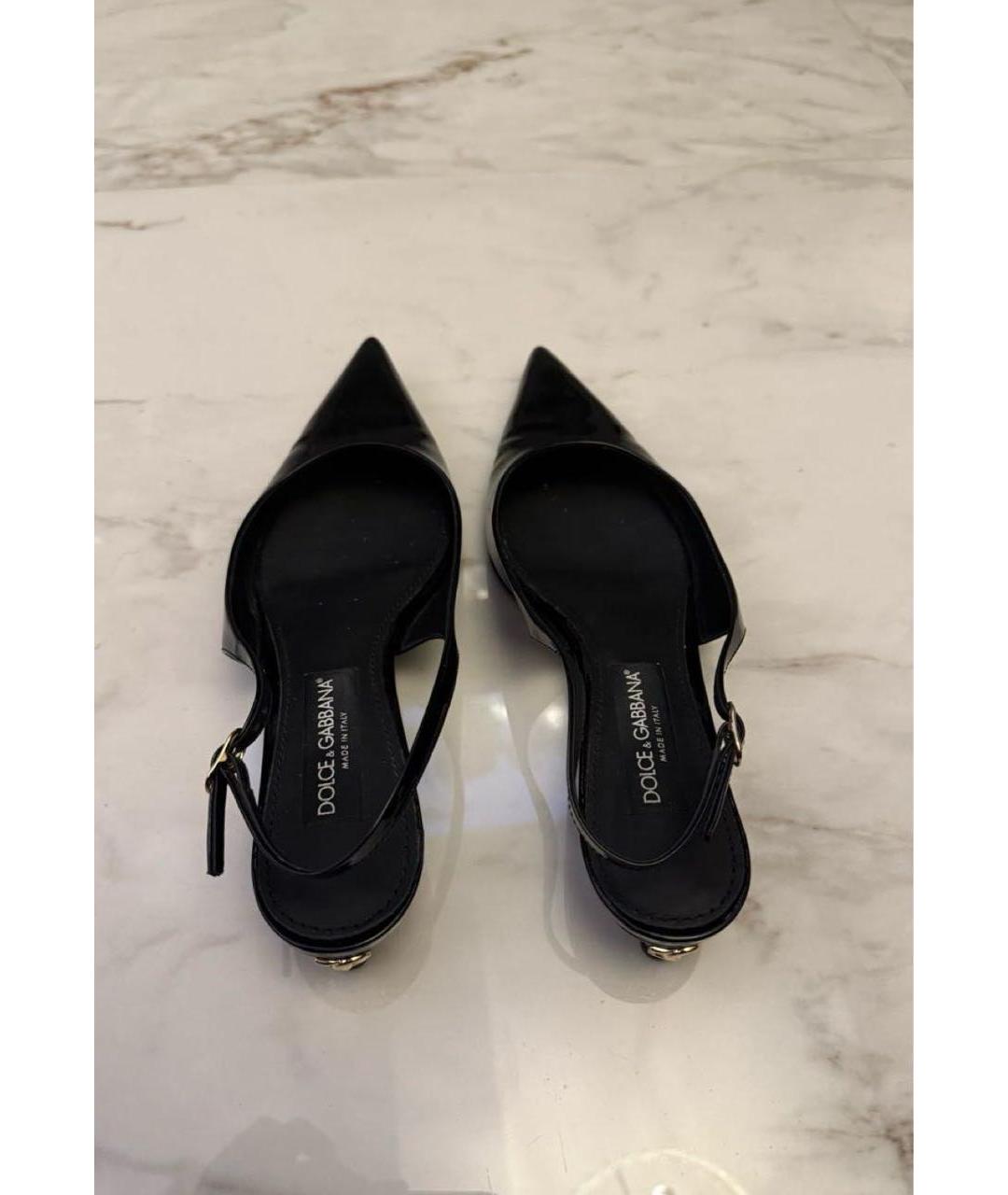 DOLCE&GABBANA Черные лодочки на низком каблуке из лакированной кожи, фото 3