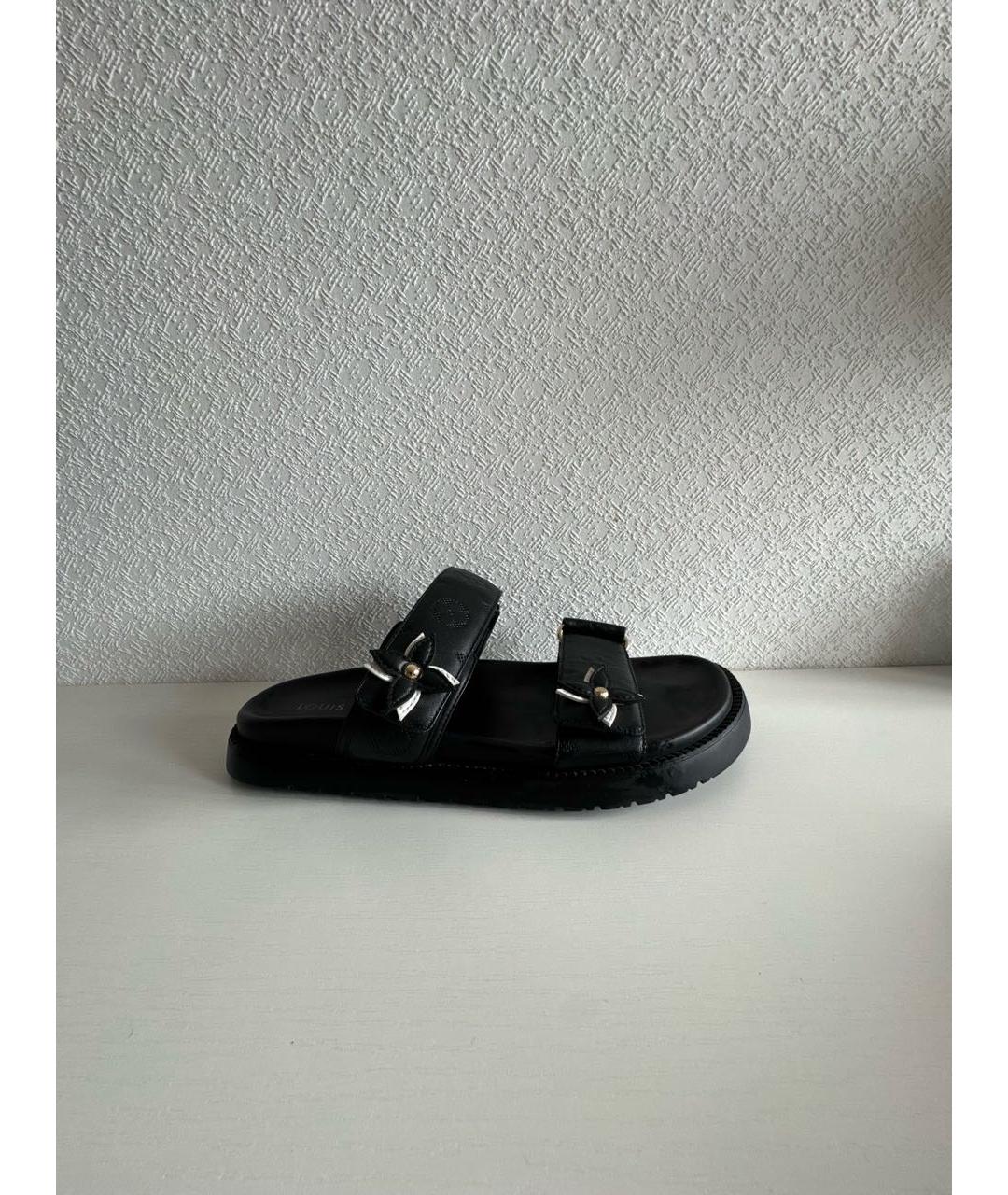 LOUIS VUITTON Черные кожаные сандалии, фото 5